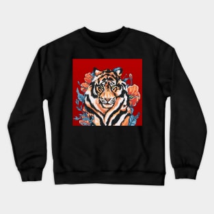 Tiger with Poppies Red by Cindy Rose Studio Crewneck Sweatshirt